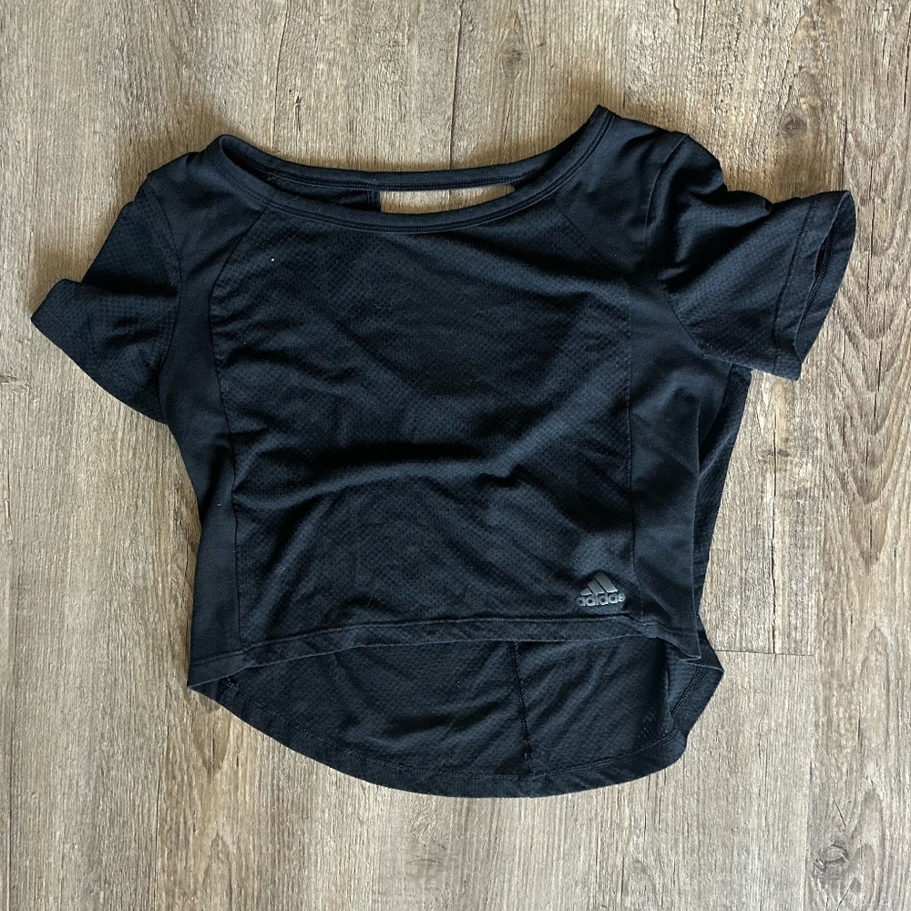 Adidas Sheer Short Sleeve Geometric Crop Top